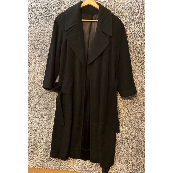 Vintage 80s Women's Black Wool Trench Coat Size 2 Long Sleeve